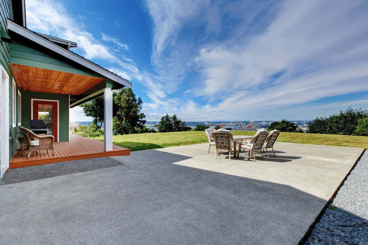 After — stamped concrete patio with ashlar pattern