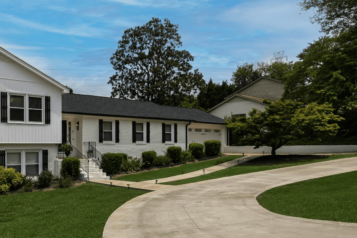 Freshly poured concrete driveway with broom finish